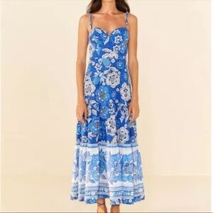 Farm Rio Blue Full Of Flowers Organic Cotton Midi Dress - Size XL
